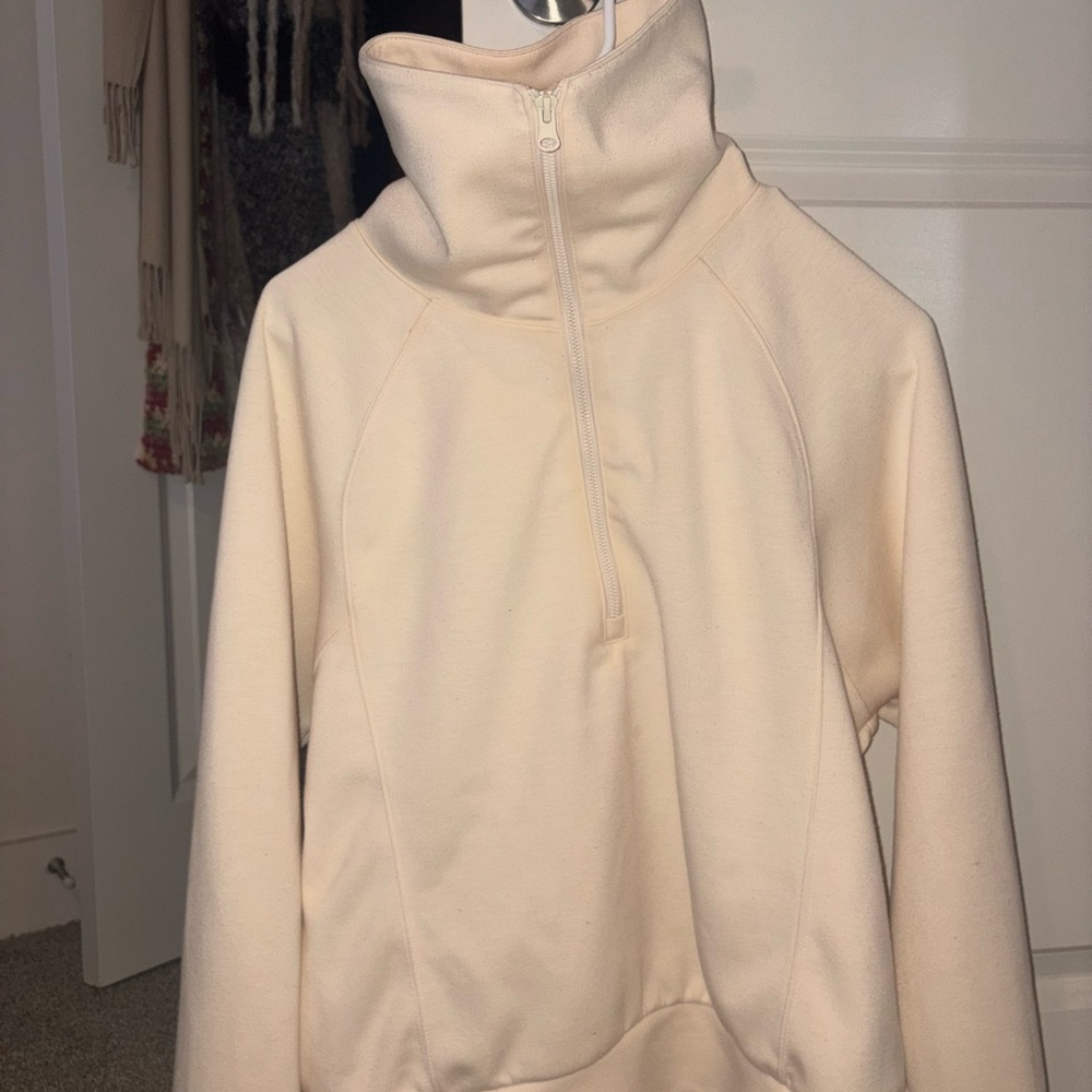 Cream High-Neck Pullover Sweatshirt